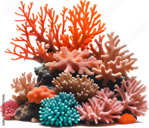 Billede på lærred coral reef isolated PNG on transparent background cutout, generative ai