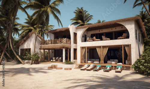 Modern villa in a tropical island in a boho style