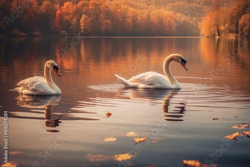 Serene Swan Lake Tranquil Waterbird Sanctuary