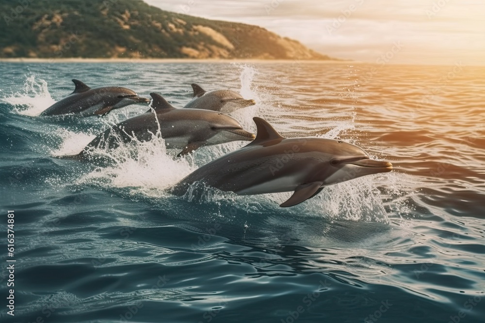 Fototapeta premium Playful Dolphins Energetic Swimmers