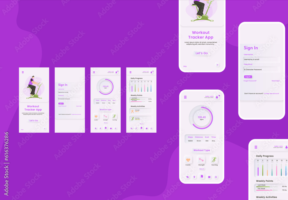 Workout Tracker Mobile App UI Kit Including as Sign In, Sign Up, Daily