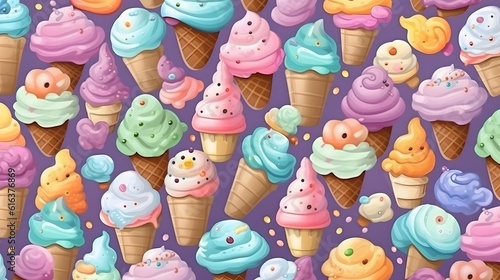 cute cartoon ice creams on white background in japan kawaii style