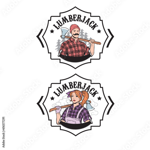 lumberjack man and woman, illustration, axe, timber, wood