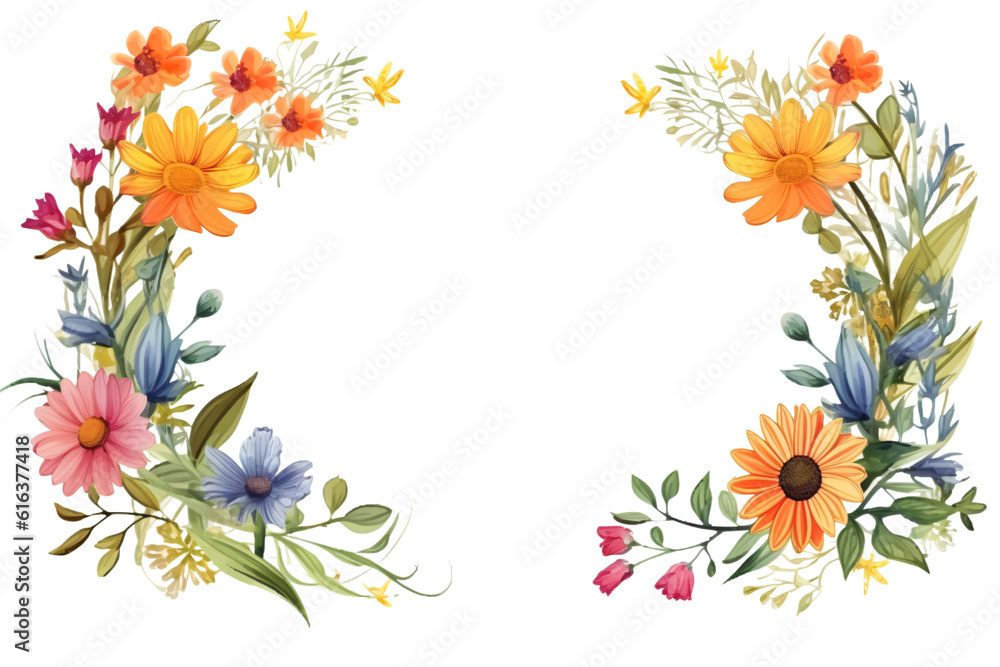 Frame of summer flowers based on generative AI Frame of summer flowers based on generative AI