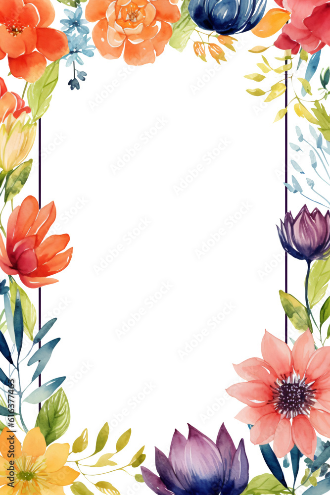 Frame of summer flowers based on generative AI Frame of summer flowers based on generative AI