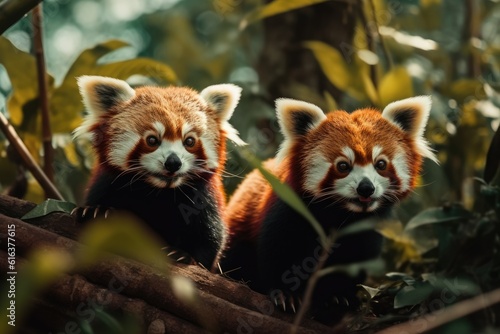 Playful Red Pandas Energetic Bamboo Eaters