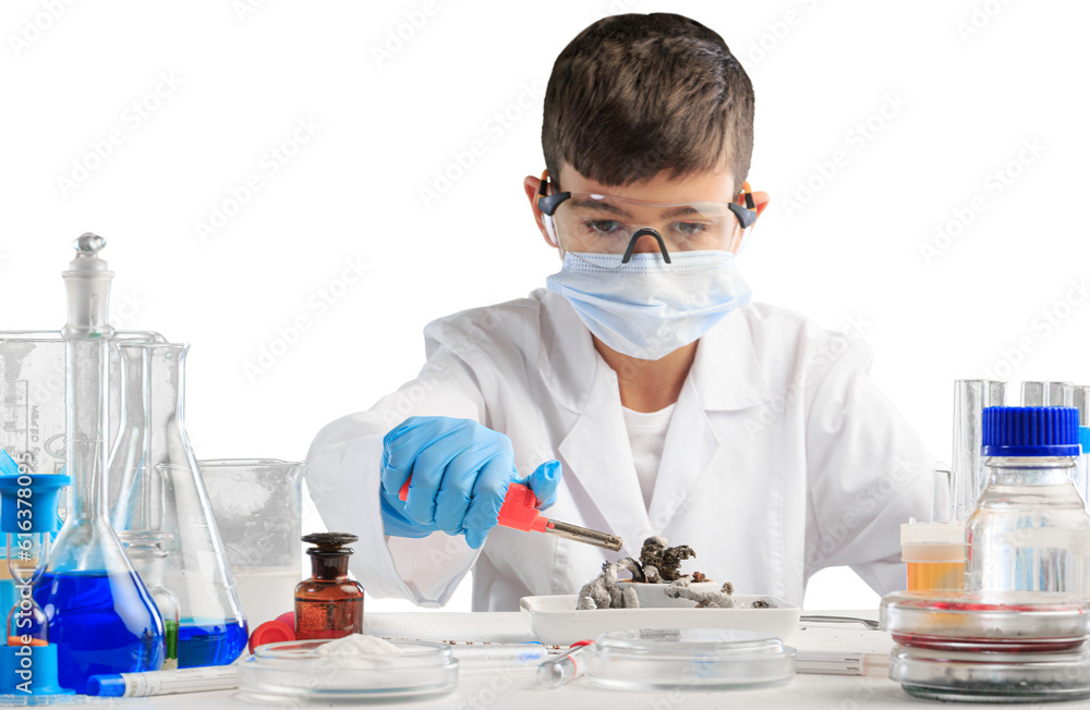 Little child chemistry with reagent experimental, learning for kid in class Little child chemistry with reagent experimental, learning for kid in class