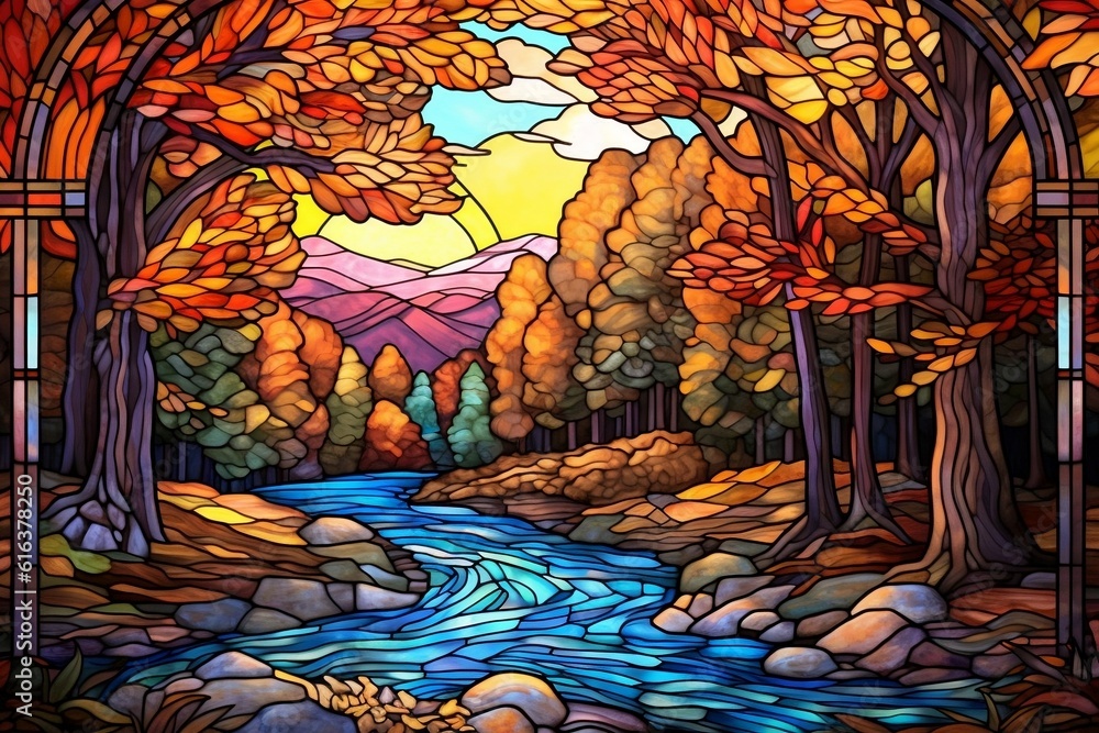 Stunning Stained Glass-Inspired Landscape. AI
