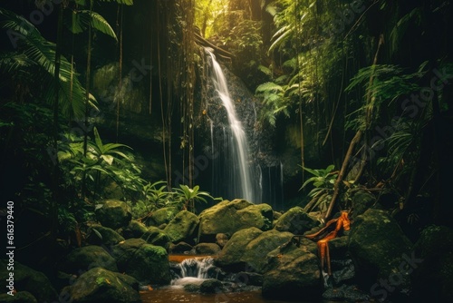 Hidden Jungle Waterfall Concealed Cascading Stream