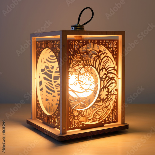 stunning wood table lamp made with a laser cutter Generated AI