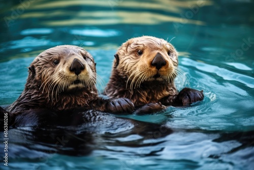 Playful Sea Otters Energetic Aquatic Weasels