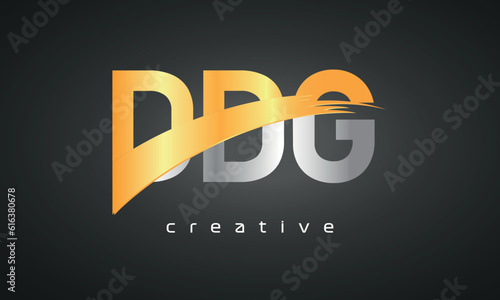 DDG Letters Logo Design with Creative Intersected and Cutted golden color photo