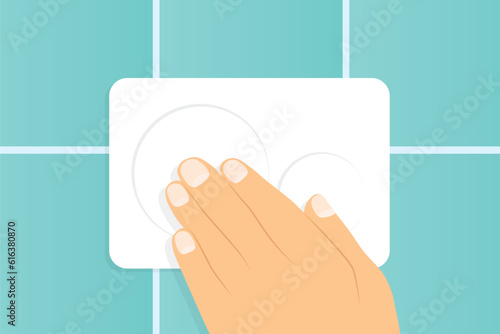 hand flushing the toilet- vector illustration