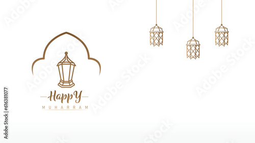 Islamic wallpaper banner poster template minimalist design for muharram islamic new year celebration
