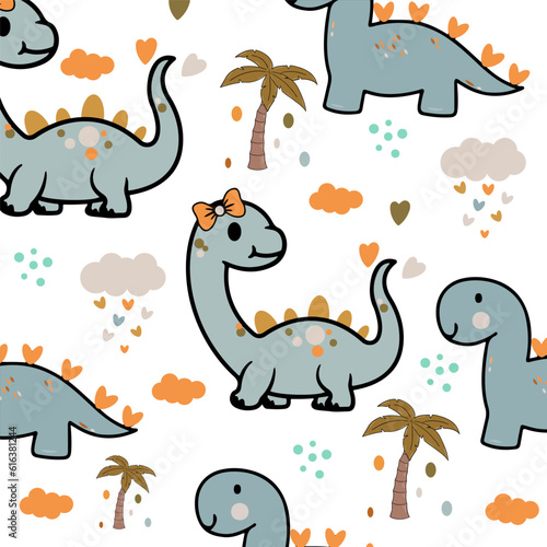set of cartoon animals, vector seamless pattern with dinosaurs