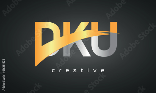 DKU Letters Logo Design with Creative Intersected and Cutted golden color photo