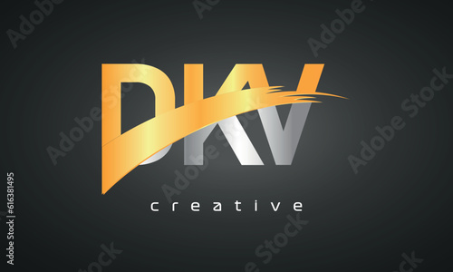 DKV Letters Logo Design with Creative Intersected and Cutted golden color photo