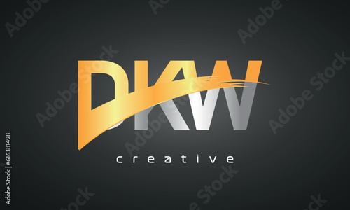 DKW Letters Logo Design with Creative Intersected and Cutted golden color photo