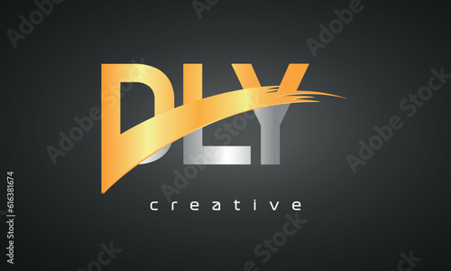 DLY Letters Logo Design with Creative Intersected and Cutted golden color photo