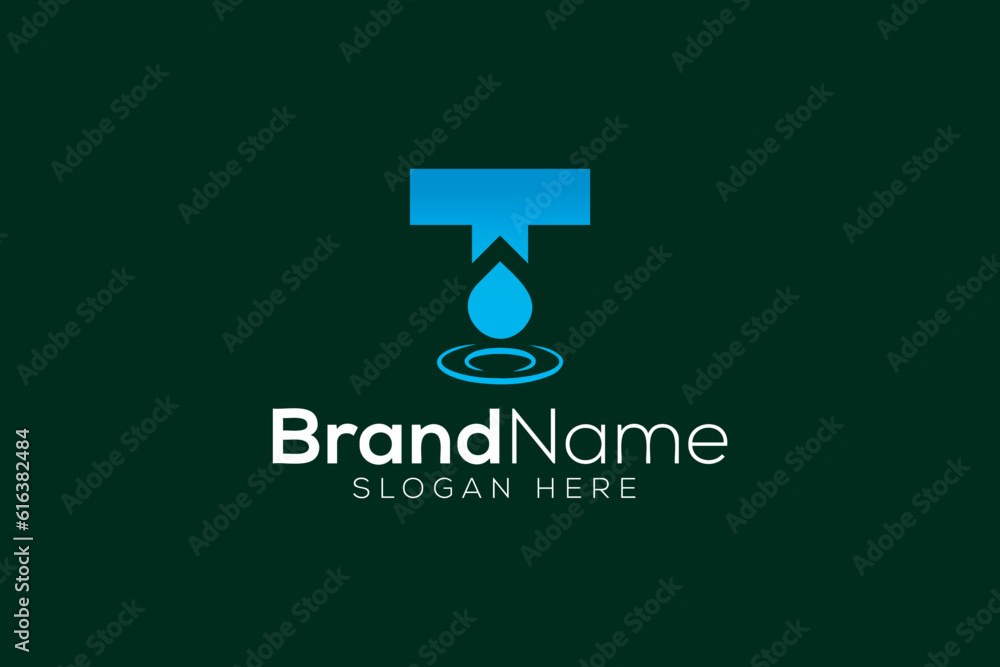 Letter T water drop blue logo design vector template