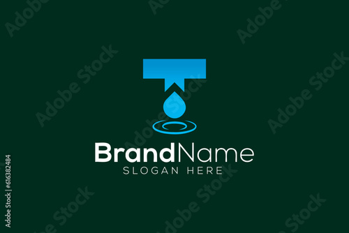 Obraz na płótnie Letter T water drop blue logo design vector template w salonie
