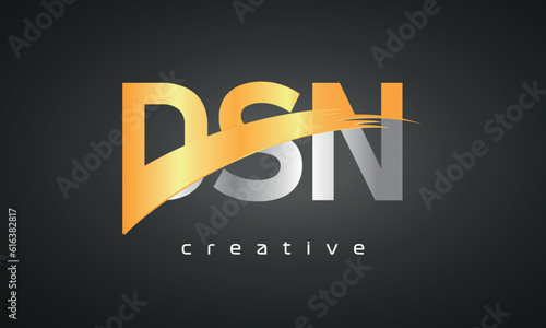 DSN Letters Logo Design with Creative Intersected and Cutted golden color photo