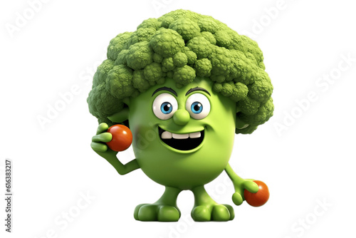 Confident Broccoli Cartoon Character in 3D on Transparent Background. AI