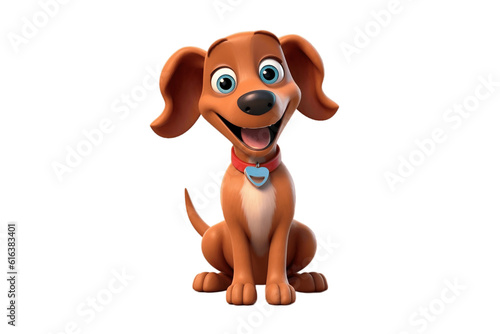 3D Cartoon Character  Loyal Dog with Wagging Tail on Transparent Background. AI