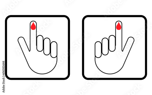 Set of Hand finger with drop blood icon, medical health test symbol, control measurement vector illustration