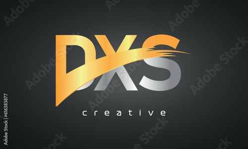 DXS Letters Logo Design with Creative Intersected and Cutted golden color photo