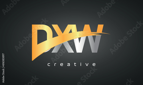 DXW Letters Logo Design with Creative Intersected and Cutted golden color photo