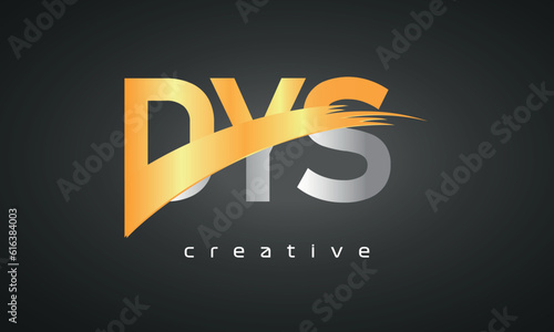 DYS Letters Logo Design with Creative Intersected and Cutted golden color photo