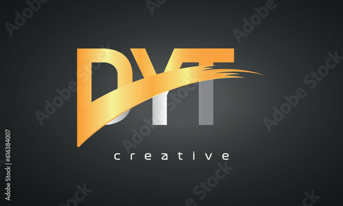 DYT Letters Logo Design with Creative Intersected and Cutted golden color photo