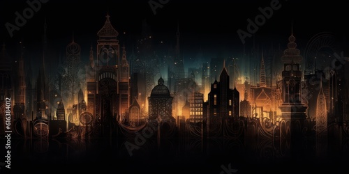 background silhouette of the night eastern city. Generative AI
