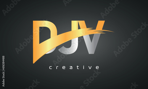 DJV Letters Logo Design with Creative Intersected and Cutted golden color photo