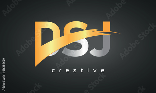 DSJ Letters Logo Design with Creative Intersected and Cutted golden color photo