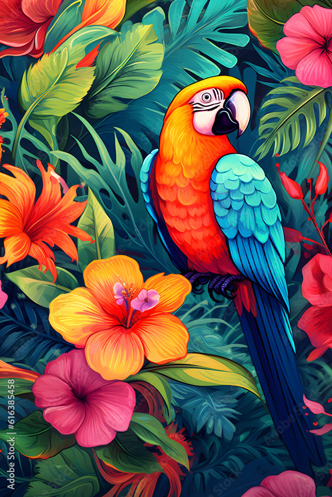 Fototapeta premium paint of parrot on a tree