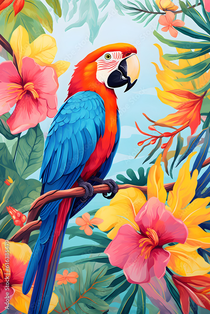 paint of parrot on a branch