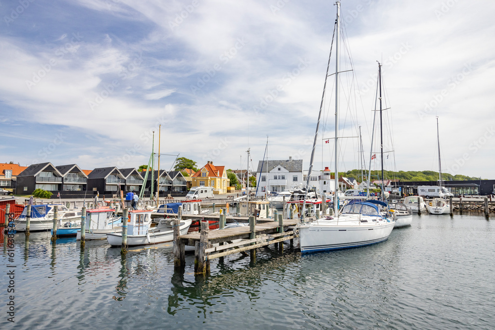 Visit to Lohal's harbor with many fishing boats  and leisure boats in Langeland, Denmark