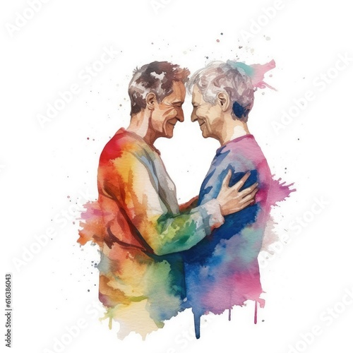 Watercolor painting of an LGBT couple aged fifty © arif