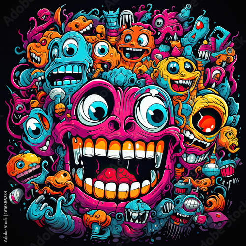 Smile Crazy Doodles, t-shirt design, ai generative