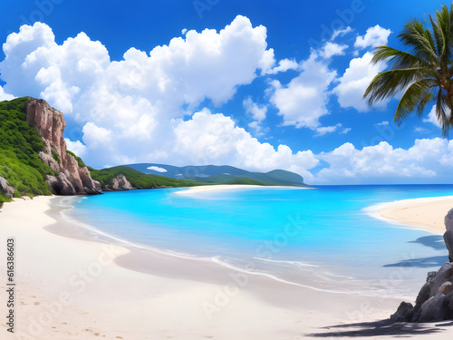 Landscape of a beautiful tropical beach. AI Generated