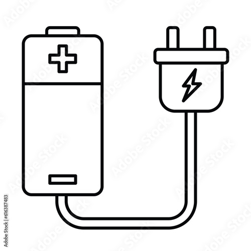 battery and plug outline illustration on white background doodle