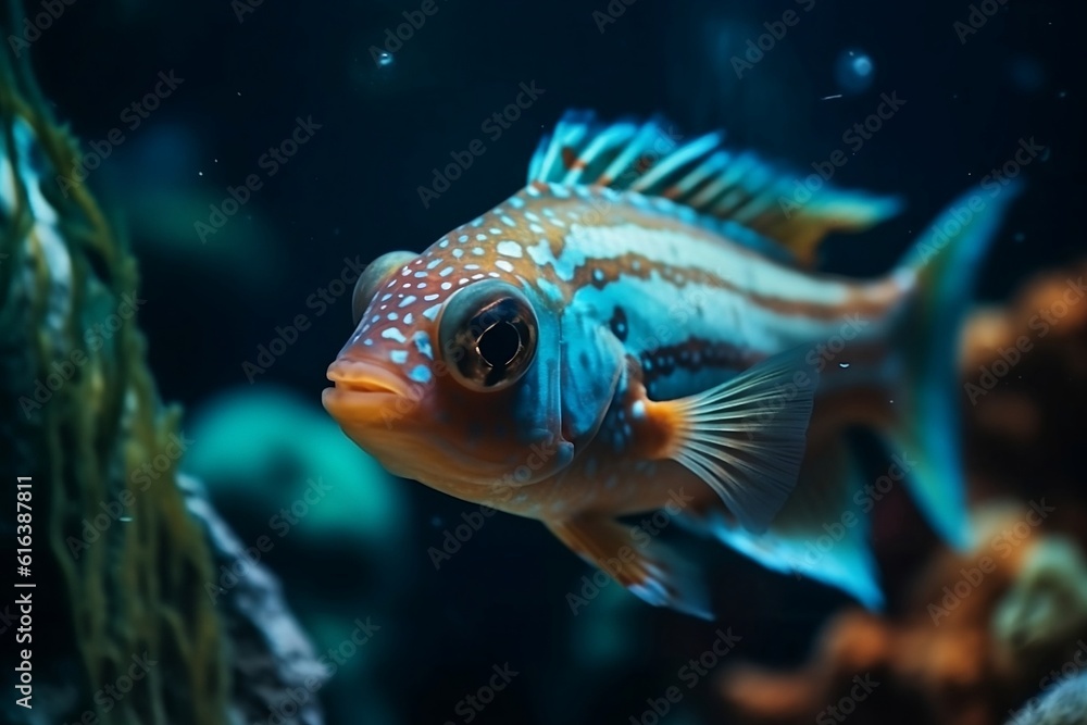 A beautiful fish swims at the bottom of the sea. A beautiful fish swims at the bottom of the sea.