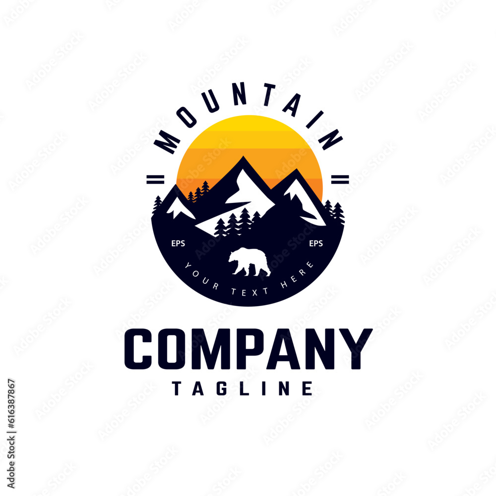 Sunset view adventure snow mountain outdoor logo symbol vector, colorado park