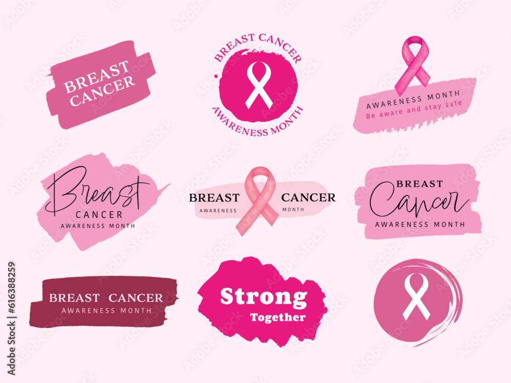 Breast cancer awareness ribbon logo with watercolor stain brush background pink color. Breast cancer awareness ribbon logo with watercolor stain brush background pink color.