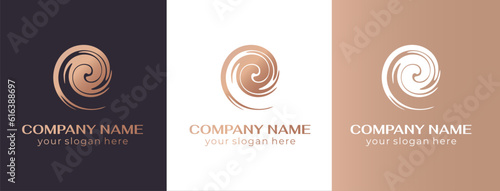 Round spiral logo. Swirling elegant waves of fabric. Template for creating a unique luxury design, logo, fashion, studio, boutique, spa center. Vector