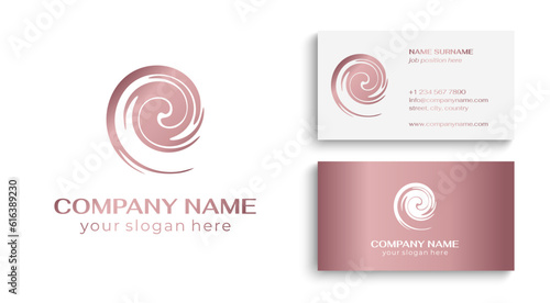 Round spiral logo. Swirling elegant waves of fabric. Template for creating a unique luxury design, logo, fashion, studio, boutique, spa center. Vector