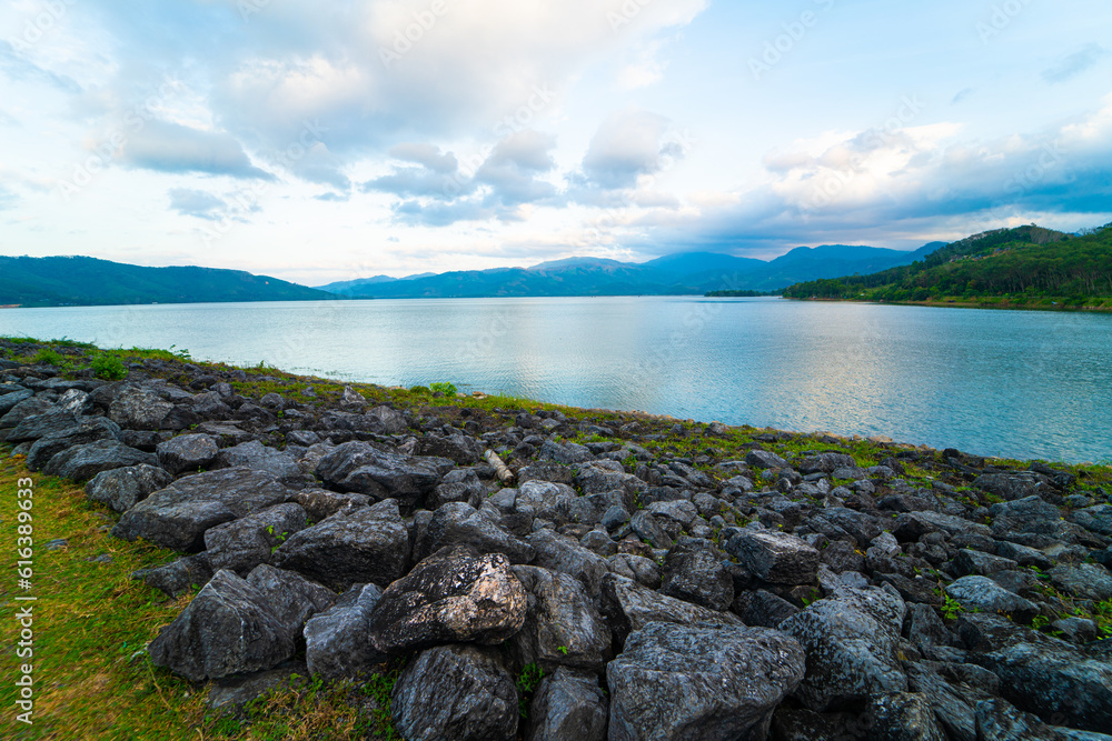 Mountain river sunset sky with cloud dam nature landscape Mountain river sunset sky with cloud dam nature landscape
