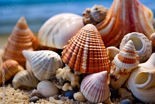 shells on sandy beach Generative AI